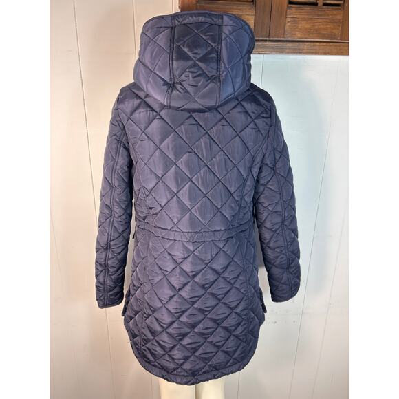 French Connection women's hooded longline quilted parka in navy blue Size S - Picture 3 of 7